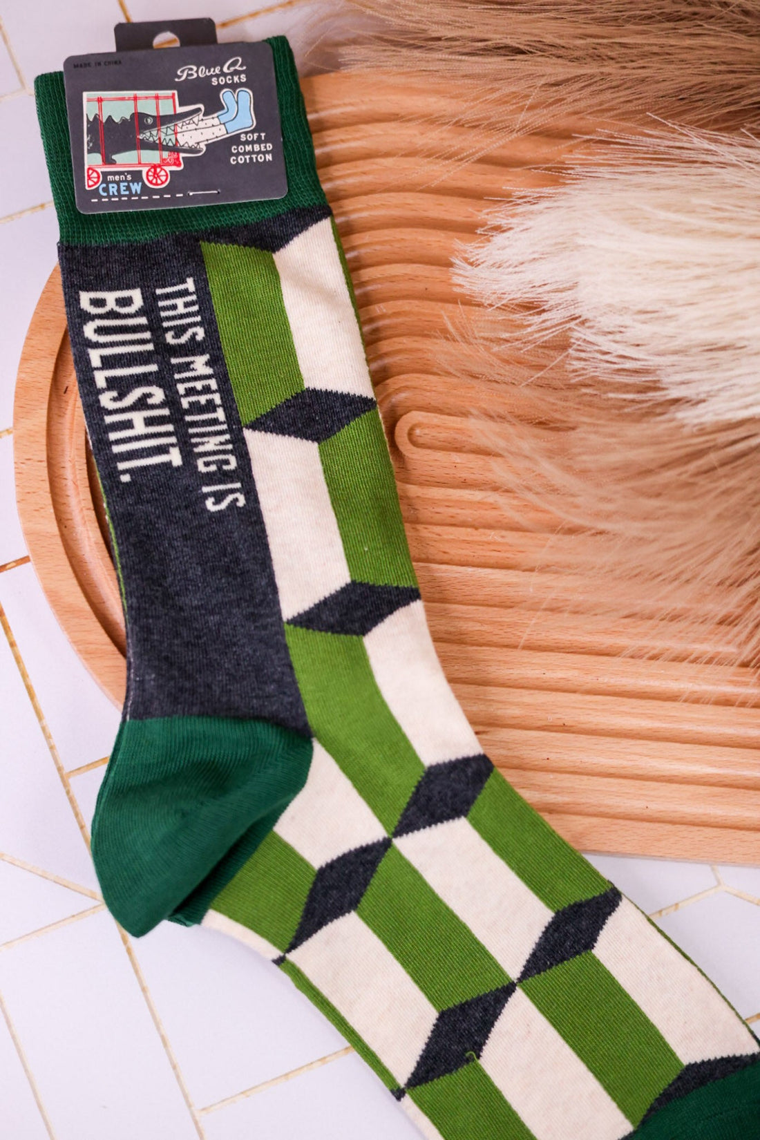 "This Meeting Is Bullshit" Men's Crew Socks - Whiskey Skies - BLUE Q