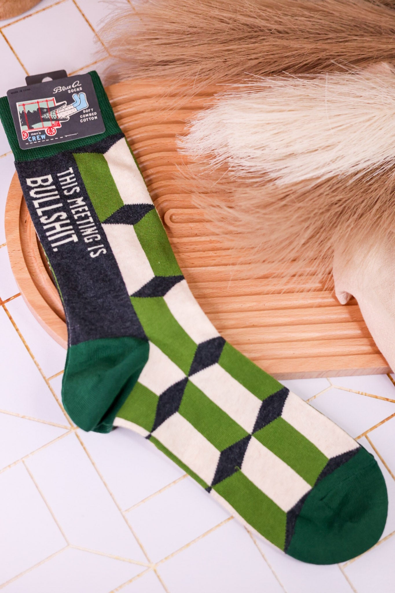 "This Meeting Is Bullshit" Men's Crew Socks - Whiskey Skies - BLUE Q