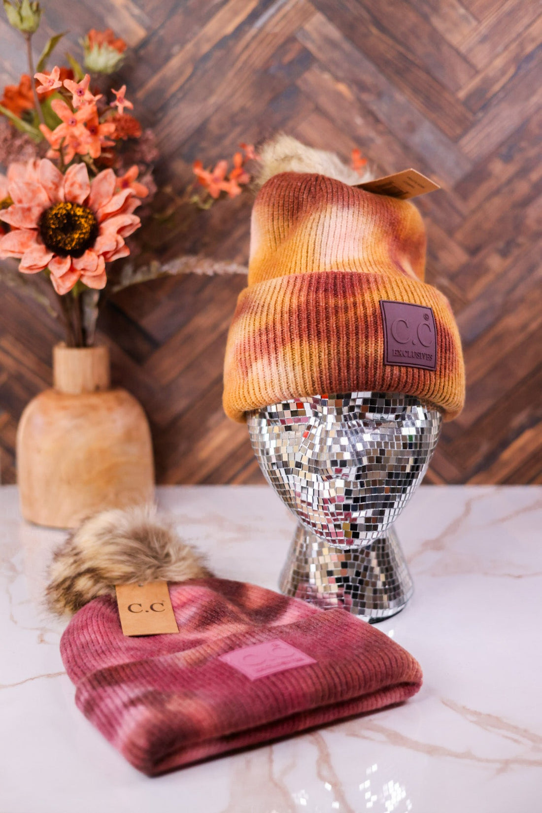 Tie Dye Pom Pom Beanies (2 Colors) - Whiskey Skies - C.C. BEANIE