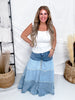 Tiered Contrast Wide Leg Denim Pants - Whiskey Skies - BLUEVELVET