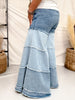 Tiered Contrast Wide Leg Denim Pants - Whiskey Skies - BLUEVELVET