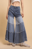 Tiered Contrast Wide Leg Denim Pants - Whiskey Skies - BLUEVELVET