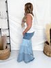 Tiered Contrast Wide Leg Denim Pants - Whiskey Skies - BLUEVELVET