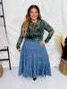Tiered Denim Skirt with Elastic Waist - Whiskey Skies - HAYDEN