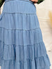 Tiered Denim Skirt with Elastic Waist - Whiskey Skies - HAYDEN
