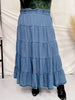 Tiered Denim Skirt with Elastic Waist - Whiskey Skies - HAYDEN