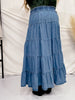 Tiered Denim Skirt with Elastic Waist - Whiskey Skies - HAYDEN