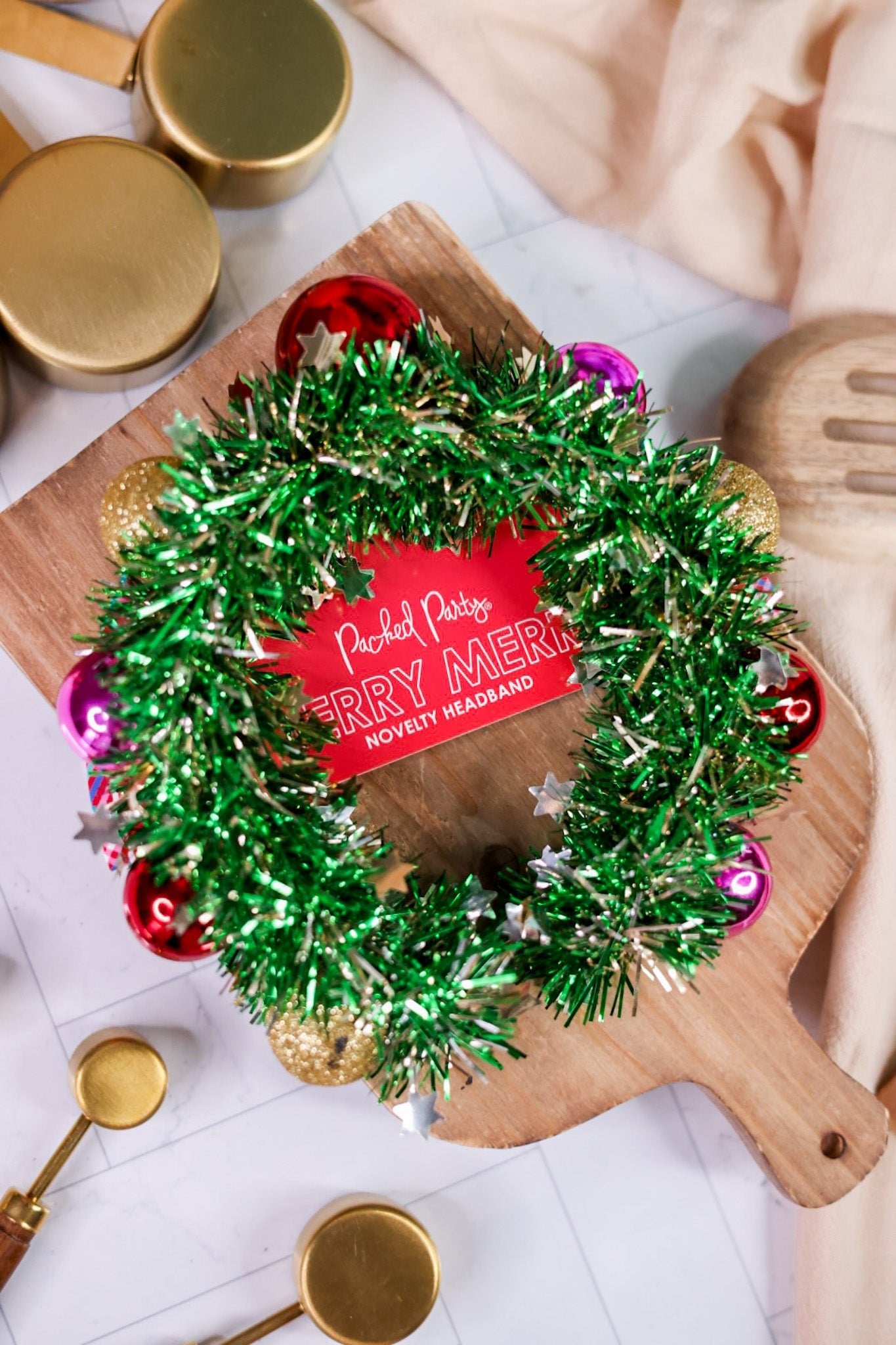 Tinsel Wreath Headband with Ornaments - Whiskey Skies - PACKED PARTY