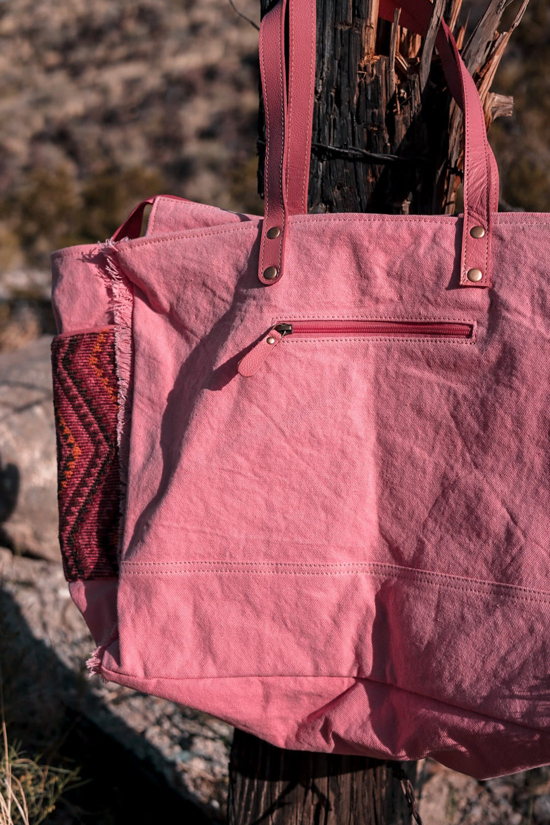 Tonga Ridge Weekender Bag in Salmon & Pink - Whiskey Skies - KHEMCHAND HANDICRAFT