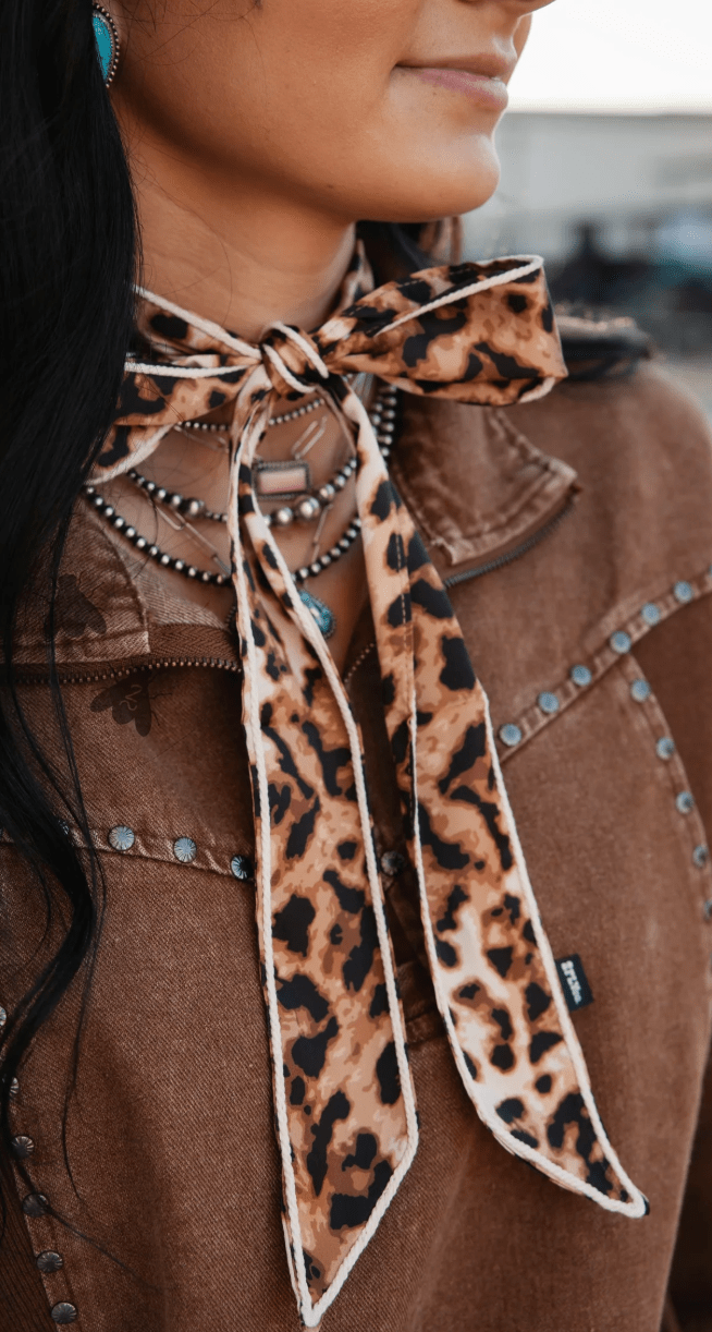Trail Knot Leopard Print Twilly - Whiskey Skies - 2 FLY CO.