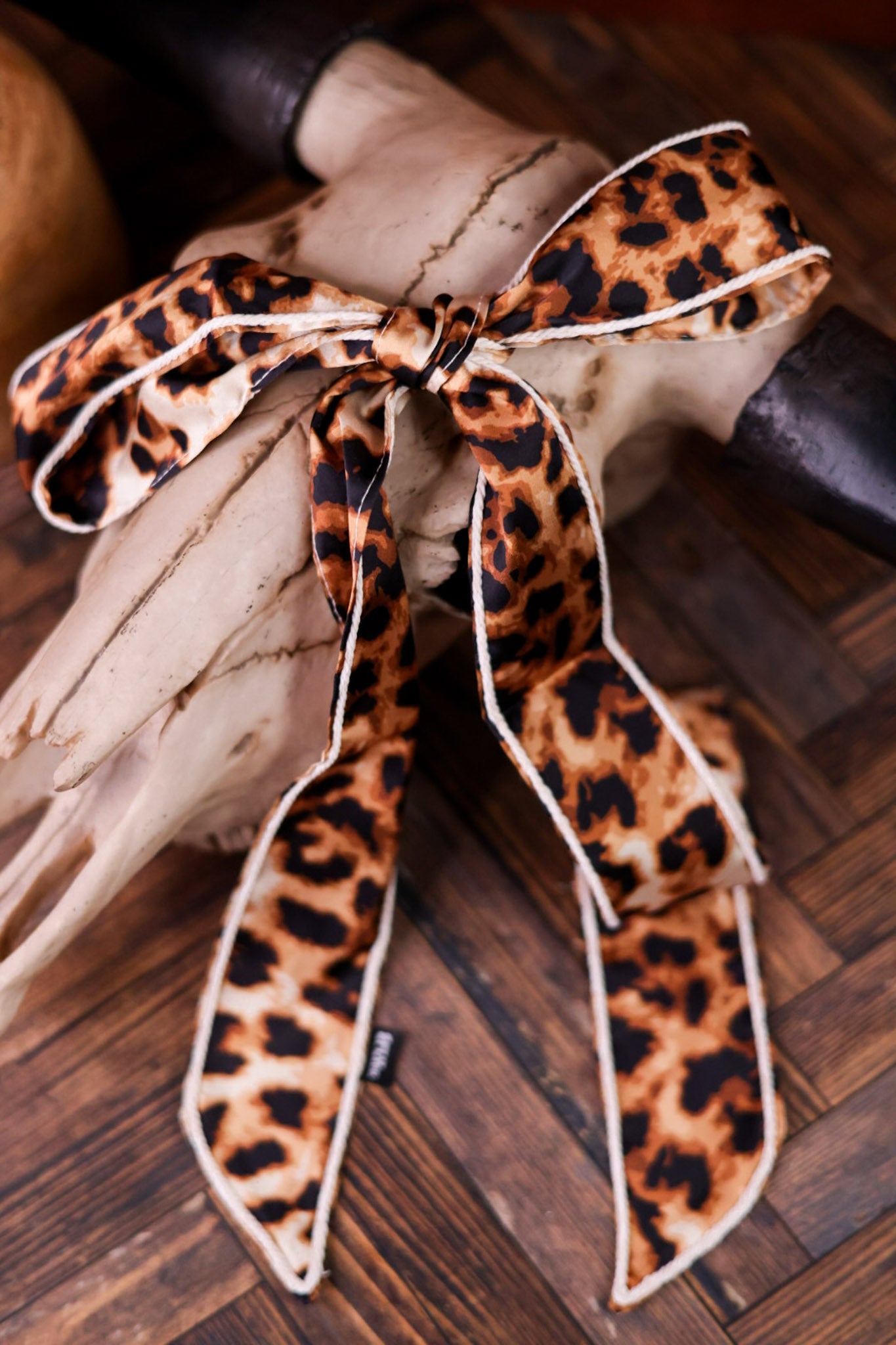 Trail Knot Leopard Print Twilly - Whiskey Skies - 2 FLY CO.