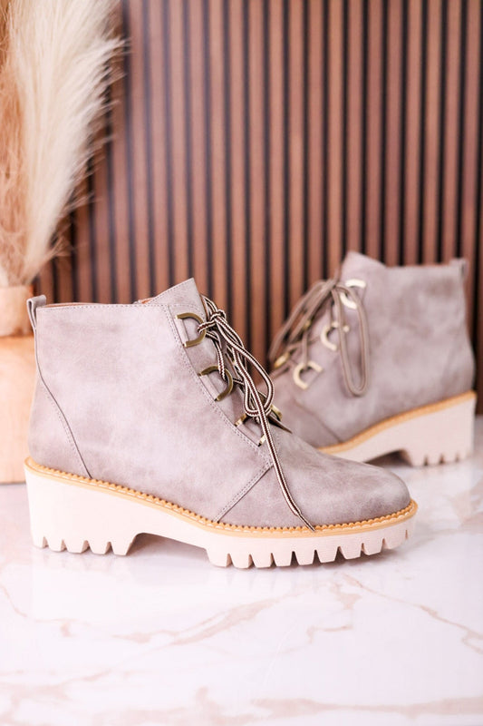 Trail Ride Light Grey Lace Up Boots - Whiskey Skies - CORKYS FOOTWEAR