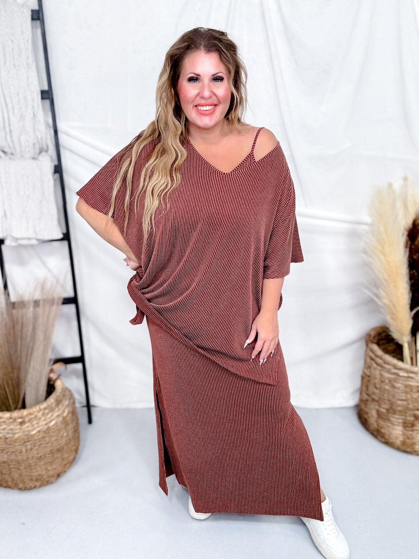 Travel Two Piece Ribbed Material Set (8 Colors) - Whiskey Skies - DEAR SCARLETT
