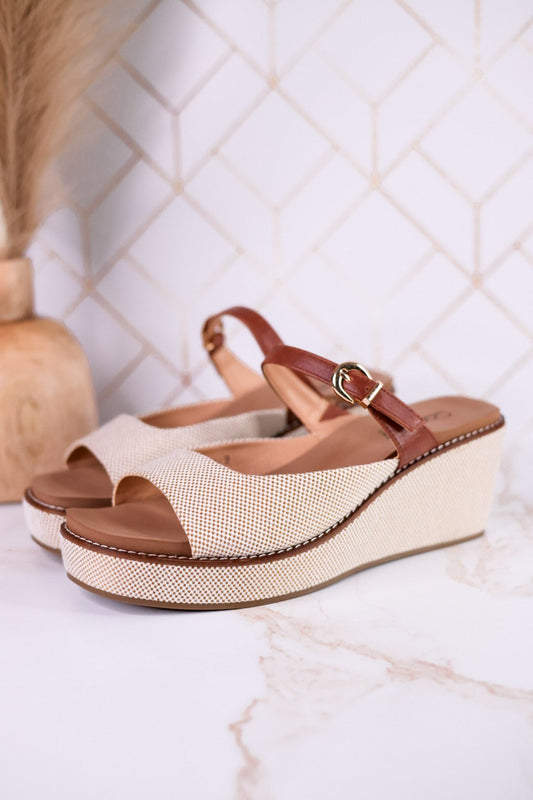 Treat Yourself Bourbon Tweed Peep Toe Wedges - Whiskey Skies - CORKYS FOOTWEAR
