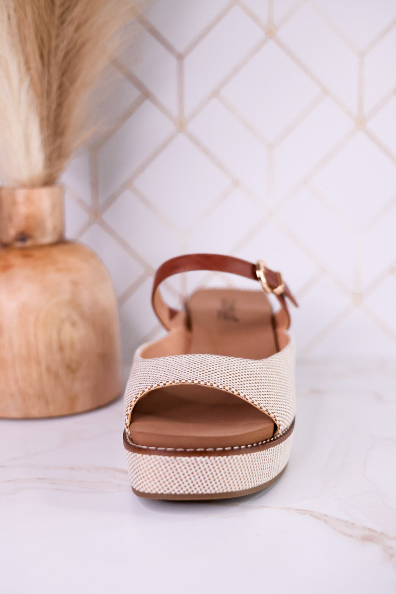 Treat Yourself Bourbon Tweed Peep Toe Wedges - Whiskey Skies - CORKYS FOOTWEAR