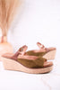 Treat Yourself Moss Green Faux Suede Peep Toe Wedges - Whiskey Skies - CORKYS FOOTWEAR