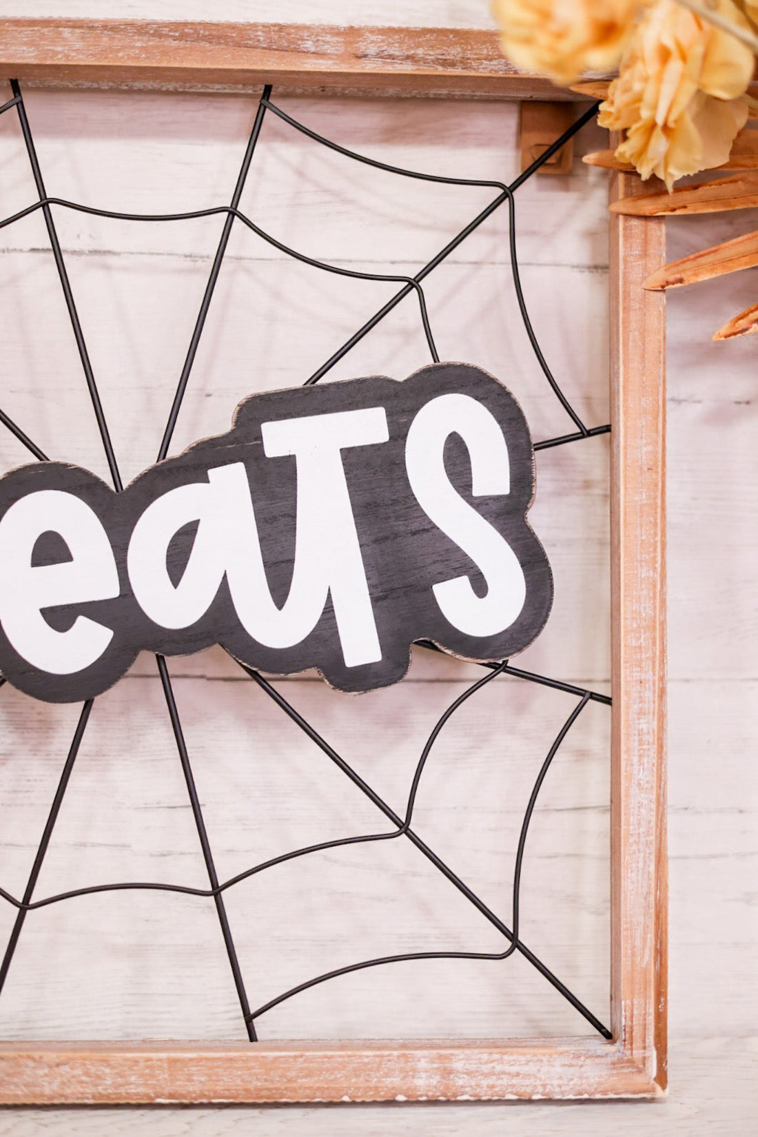 "Treats" Spiderweb Sign with Wooden Frame - Whiskey Skies - ADAMS & CO