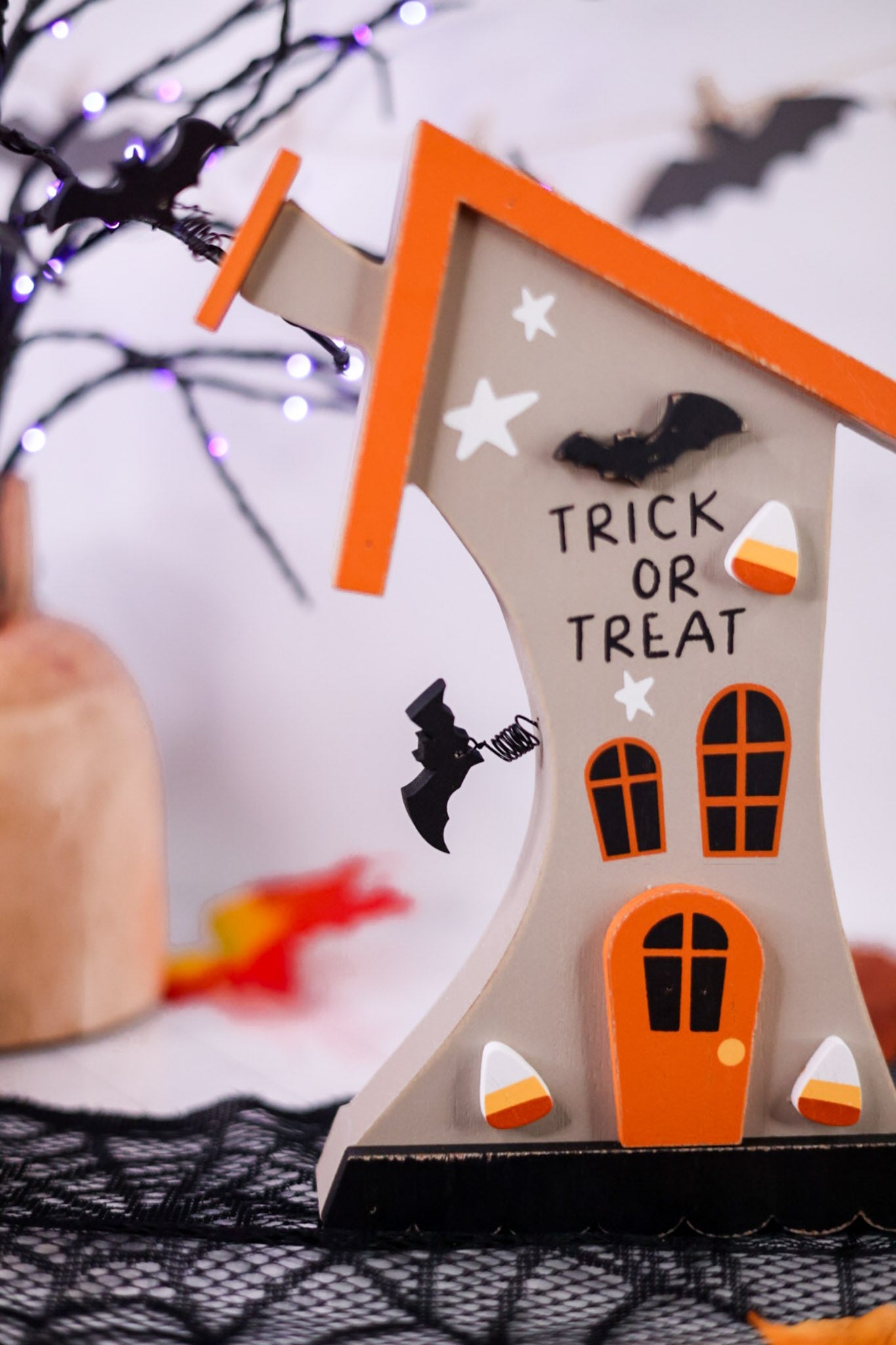"Trick Or Treat" Haunted House Wooden Sitter - Whiskey Skies - ADAMS & CO