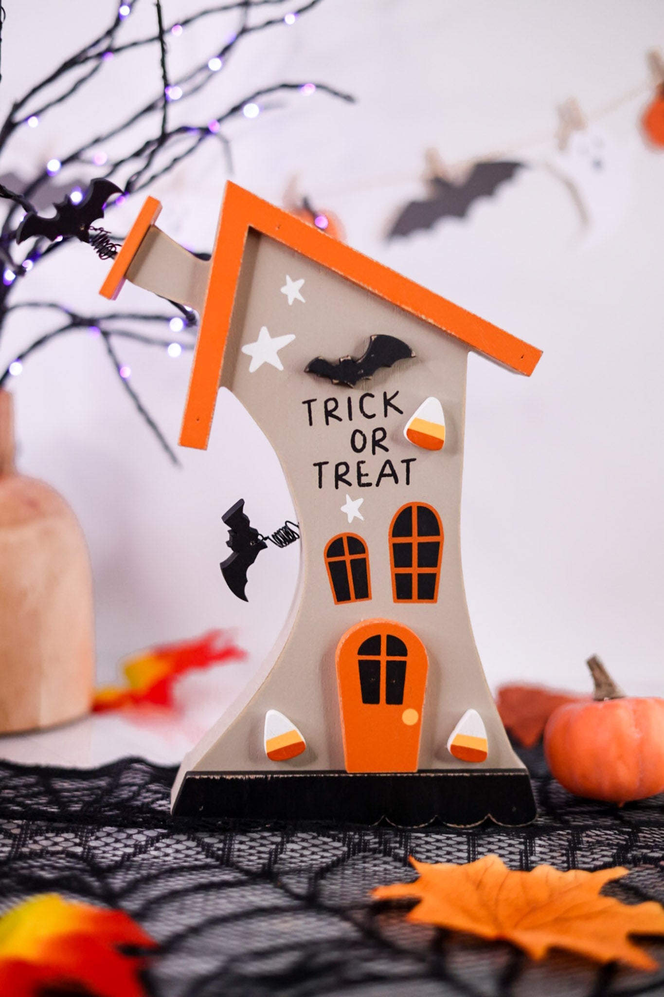 "Trick Or Treat" Haunted House Wooden Sitter - Whiskey Skies - ADAMS & CO