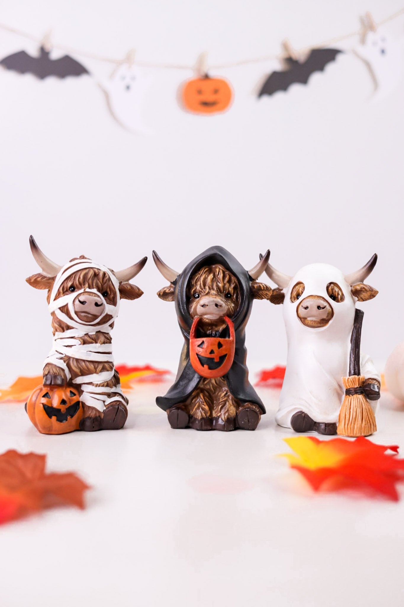 Trick Or Treat Resin Highland Cow Table Top Decorations (Three Styles) - Whiskey Skies - HANNA'S HANDIWORKS