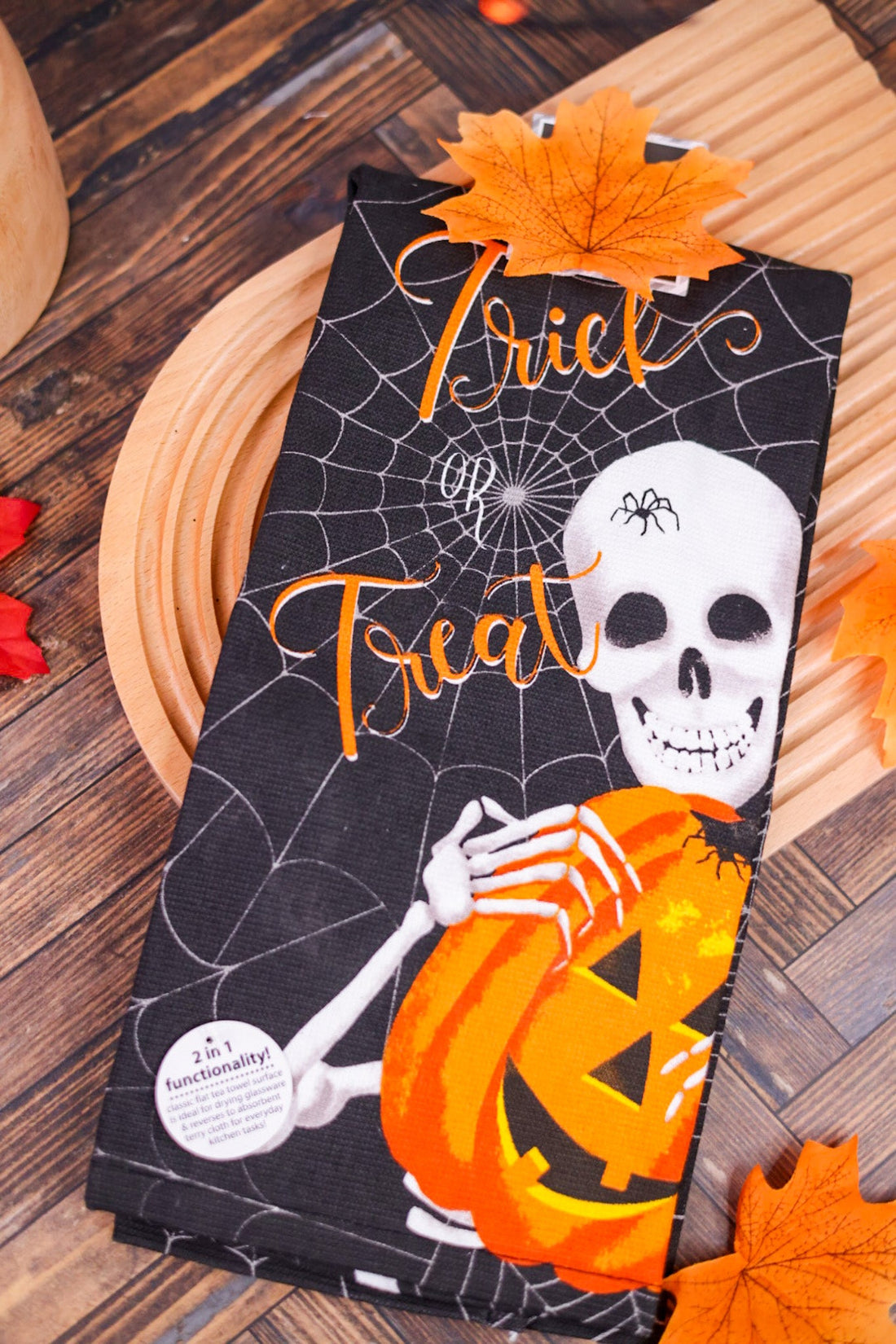 Trick or Treat Skeleton Kitchen Towel - Whiskey Skies - KAY DEE DESIGNS