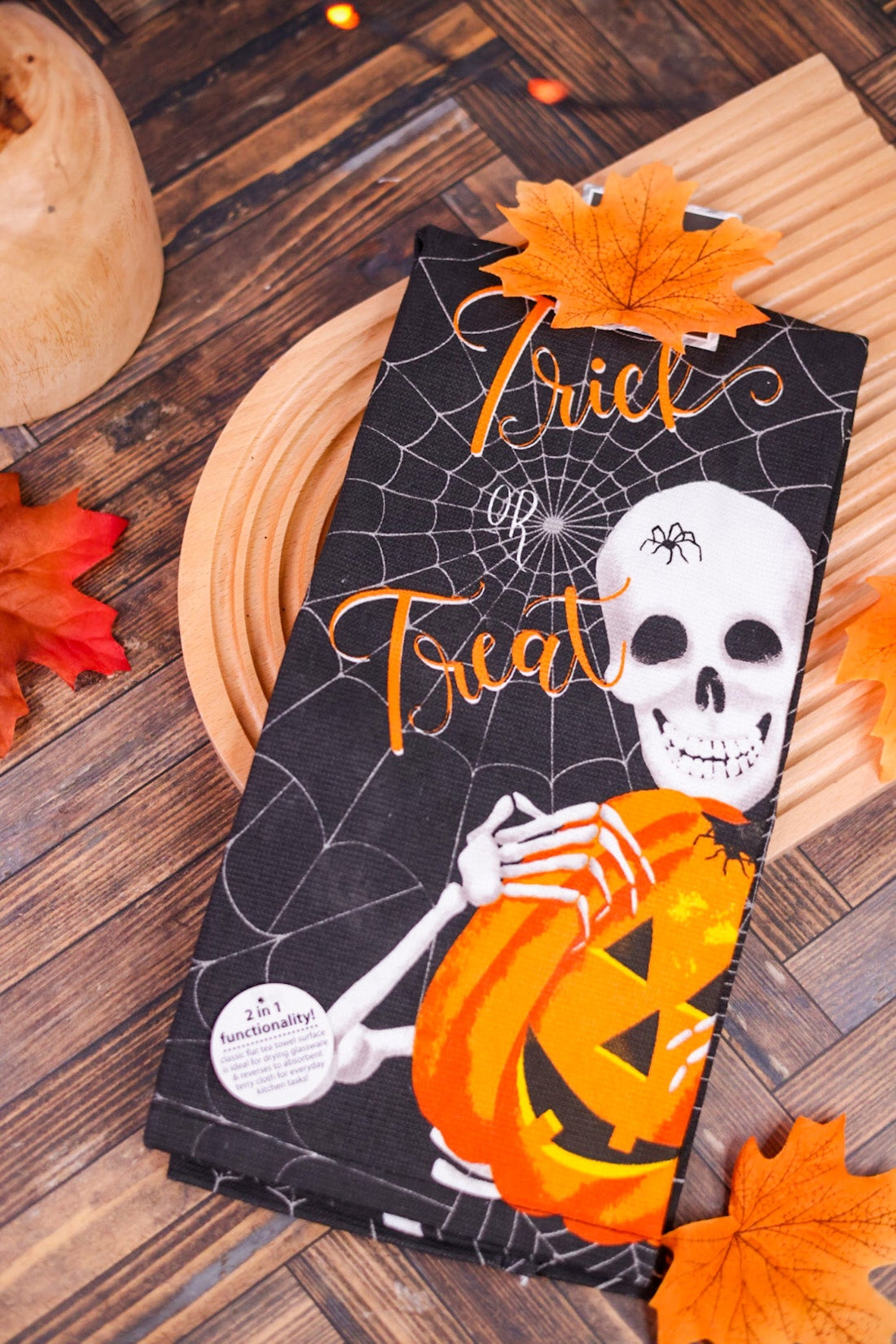 Trick or Treat Skeleton Kitchen Towel - Whiskey Skies - KAY DEE DESIGNS