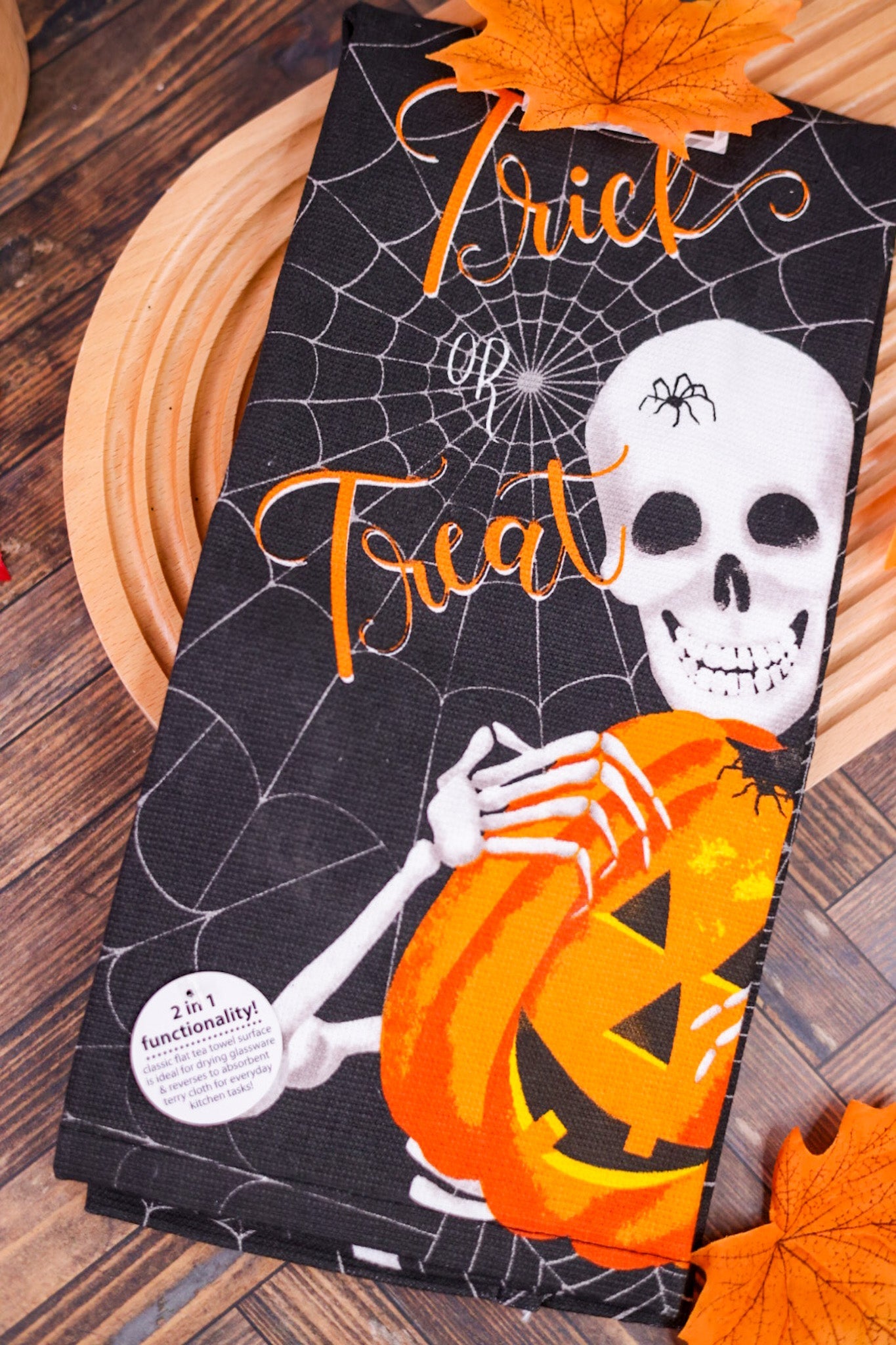 Trick or Treat Skeleton Kitchen Towel - Whiskey Skies - KAY DEE DESIGNS