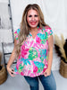 Tropical Blossoms Petal Sleeve Top - Whiskey Skies - EASEL