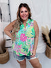 Tropical Botanical Print Lizzy A - Line Tank Top - Whiskey Skies - DEAR SCARLETT
