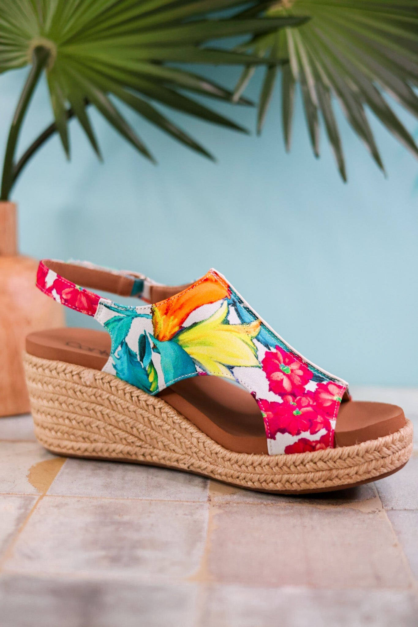 Tropical Floral Carley Wedges with Jute Heel - Whiskey Skies - CORKYS FOOTWEAR