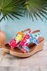 Tropical Floral Carley Wedges with Jute Heel - Whiskey Skies - CORKYS FOOTWEAR