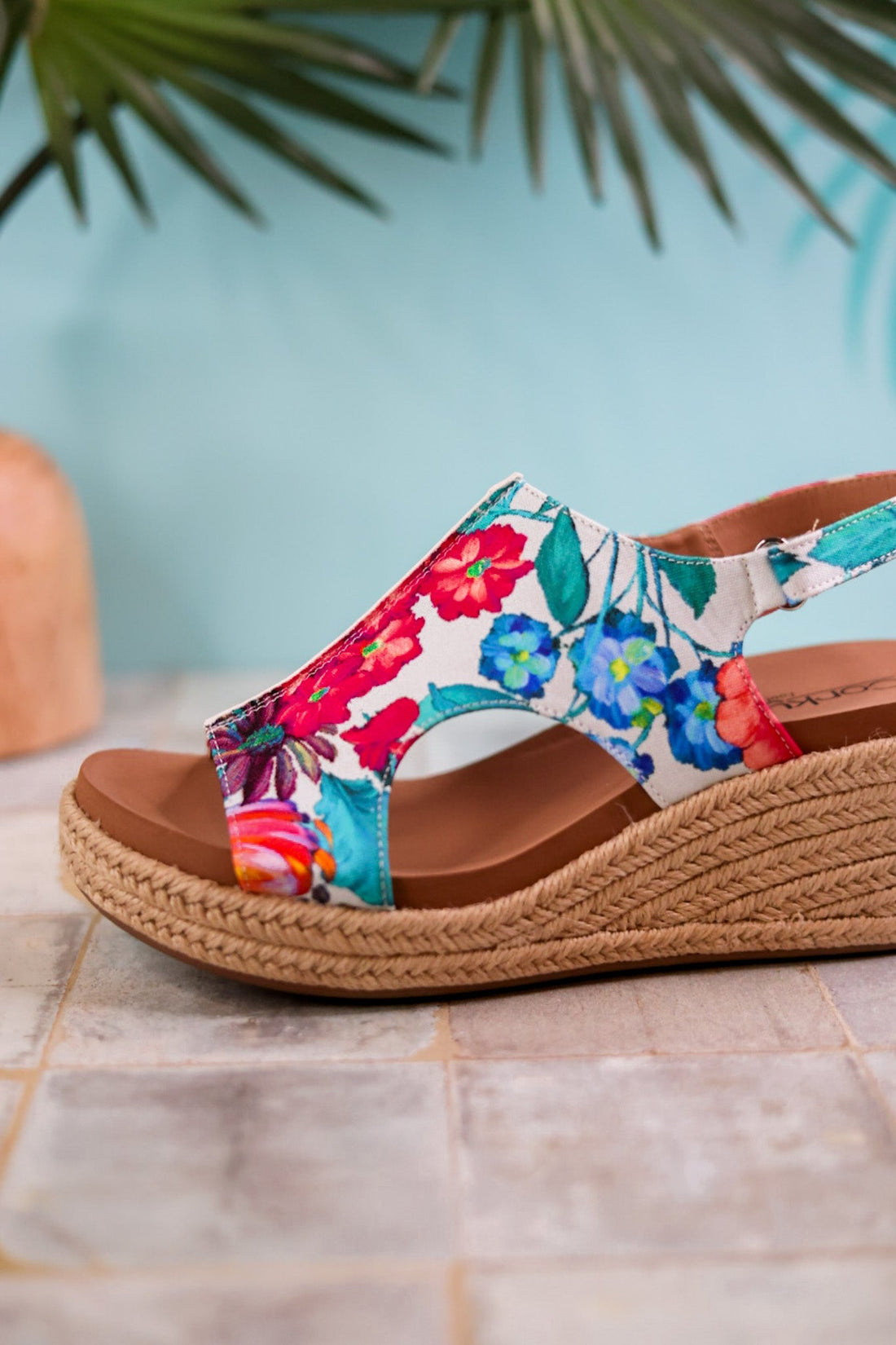 Tropical Floral Carley Wedges with Jute Heel - Whiskey Skies - CORKYS FOOTWEAR