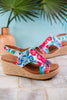 Tropical Floral Carley Wedges with Jute Heel - Whiskey Skies - CORKYS FOOTWEAR