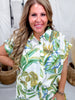 Tropical Leaf Print Short Sleeve Top & Shorts Set - Whiskey Skies - ODDI