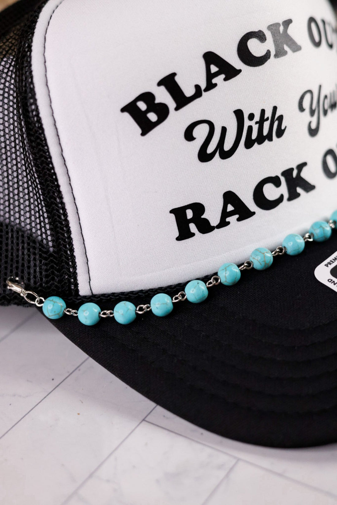 Trucker Hat Chain With Turquoise Beads - Whiskey Skies - VIBES HAT COMPANY