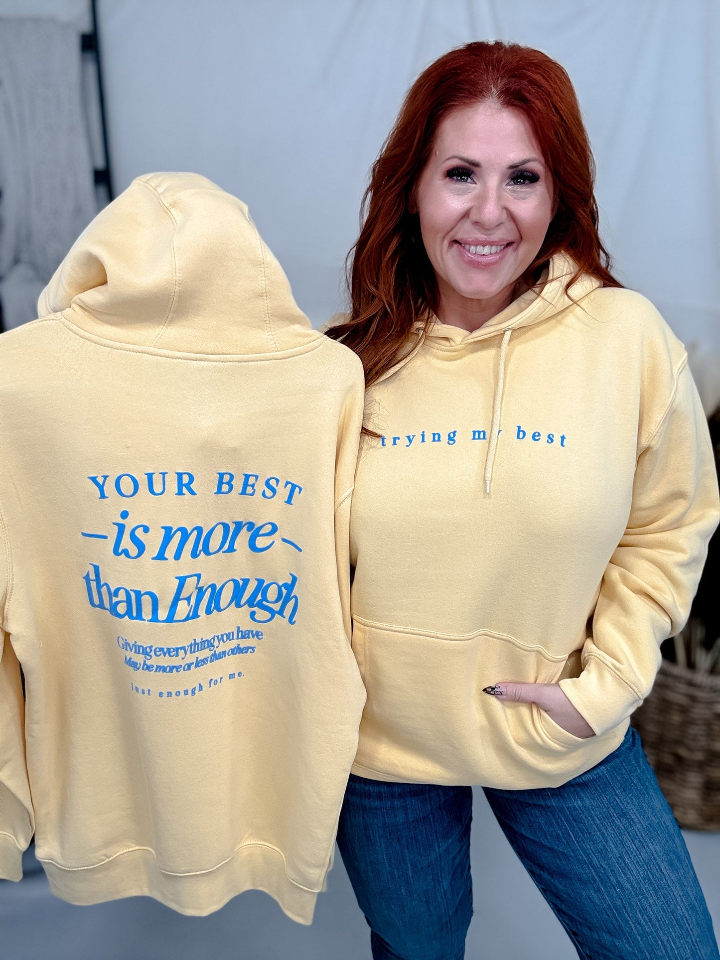 "Trying My Best" Light Yellow Hoodie - Whiskey Skies - SOUTHERN BLISS COMPANY