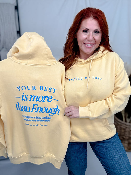 "Trying My Best" Light Yellow Hoodie - Whiskey Skies - SOUTHERN BLISS COMPANY