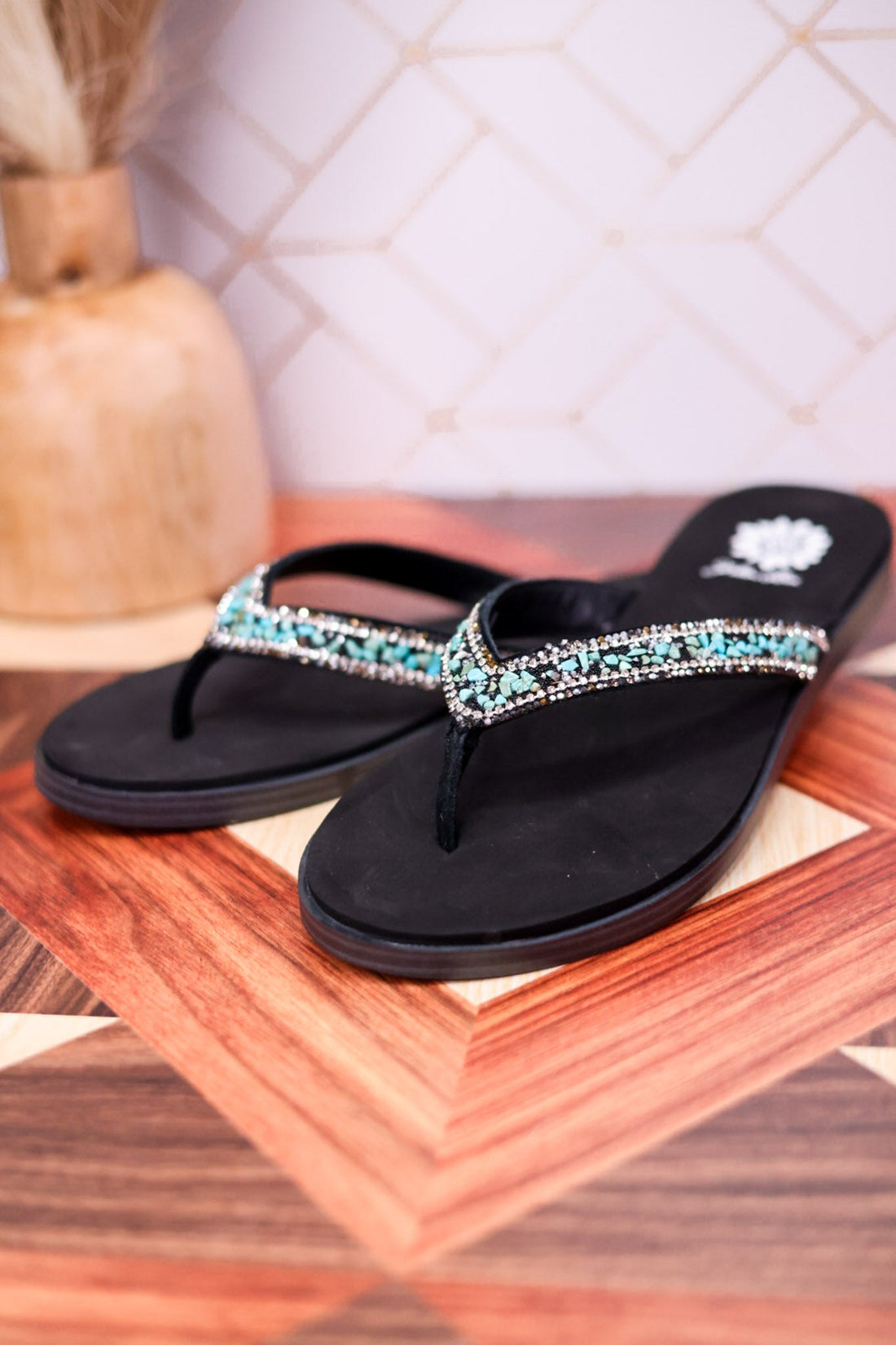 Tumbled Gemstone Turquoise "Diyah" Sandals - Whiskey Skies - YELLOWBOX