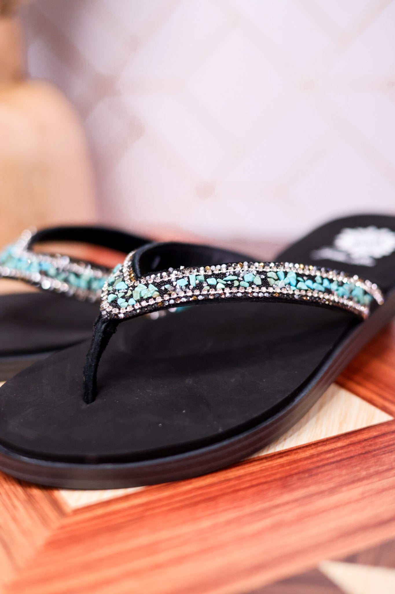 Tumbled Gemstone Turquoise "Diyah" Sandals - Whiskey Skies - YELLOWBOX