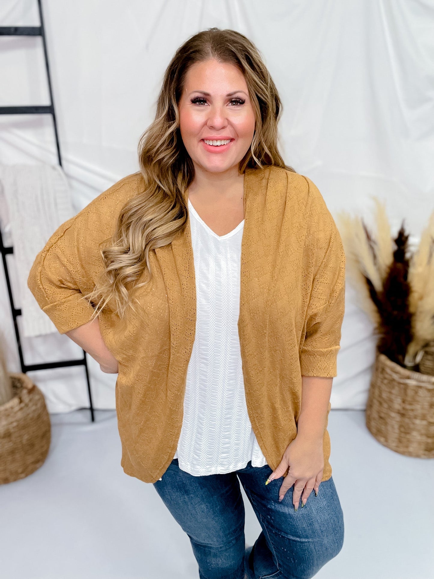 Tumeric Open Front Knit Cardigan - Whiskey Skies - BE STAGE