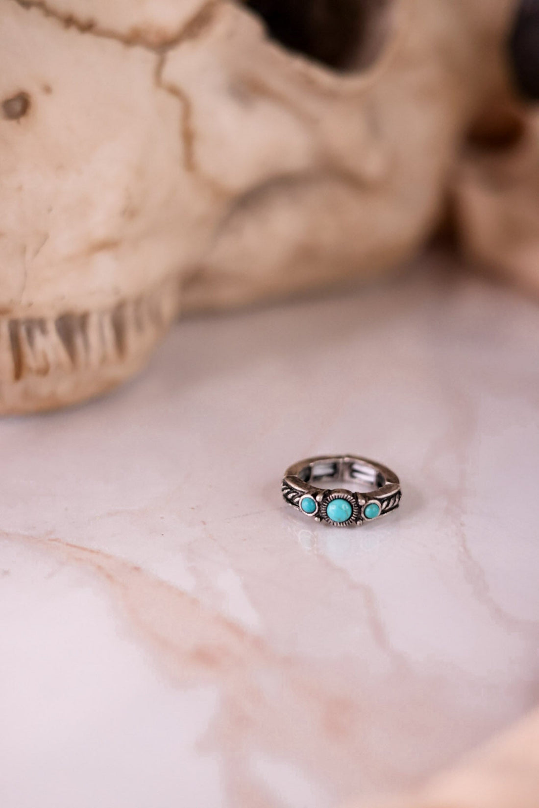 Turquoise 3 Stone Western Simple Stretch Ring - Whiskey Skies - BOHO RANCH SHOP