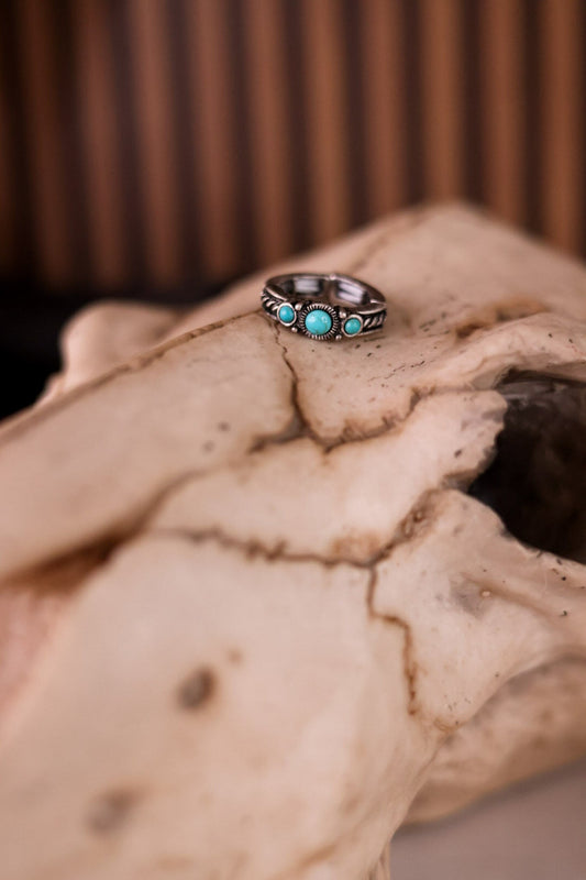Turquoise 3 Stone Western Simple Stretch Ring - Whiskey Skies - BOHO RANCH SHOP