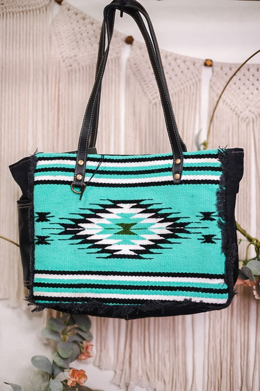Turquoise Aztec Print Tote - Whiskey Skies - MYRA BAGS