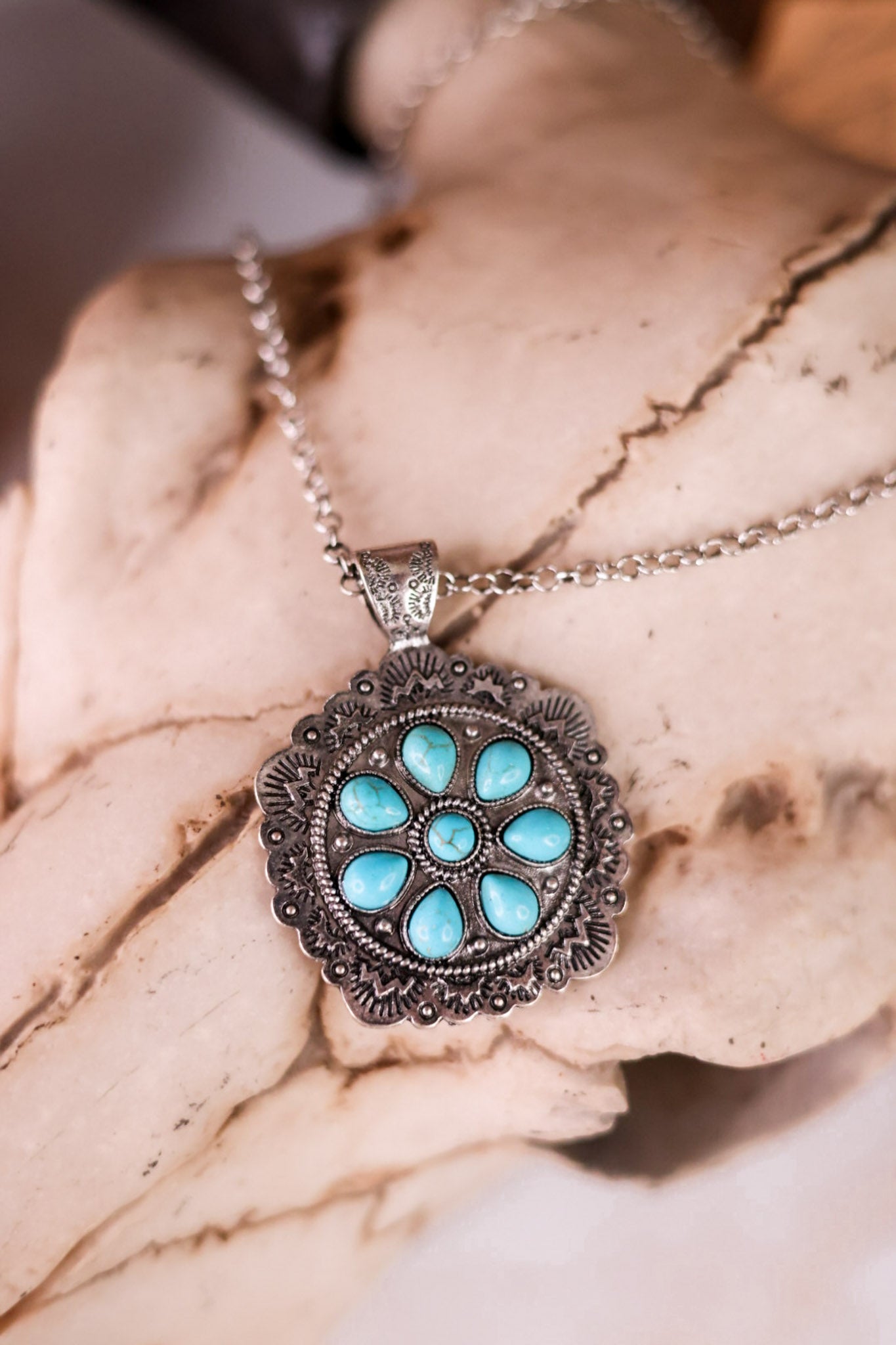 Turquoise Concho Western Pendant Necklace - Whiskey Skies - BOHO RANCH SHOP