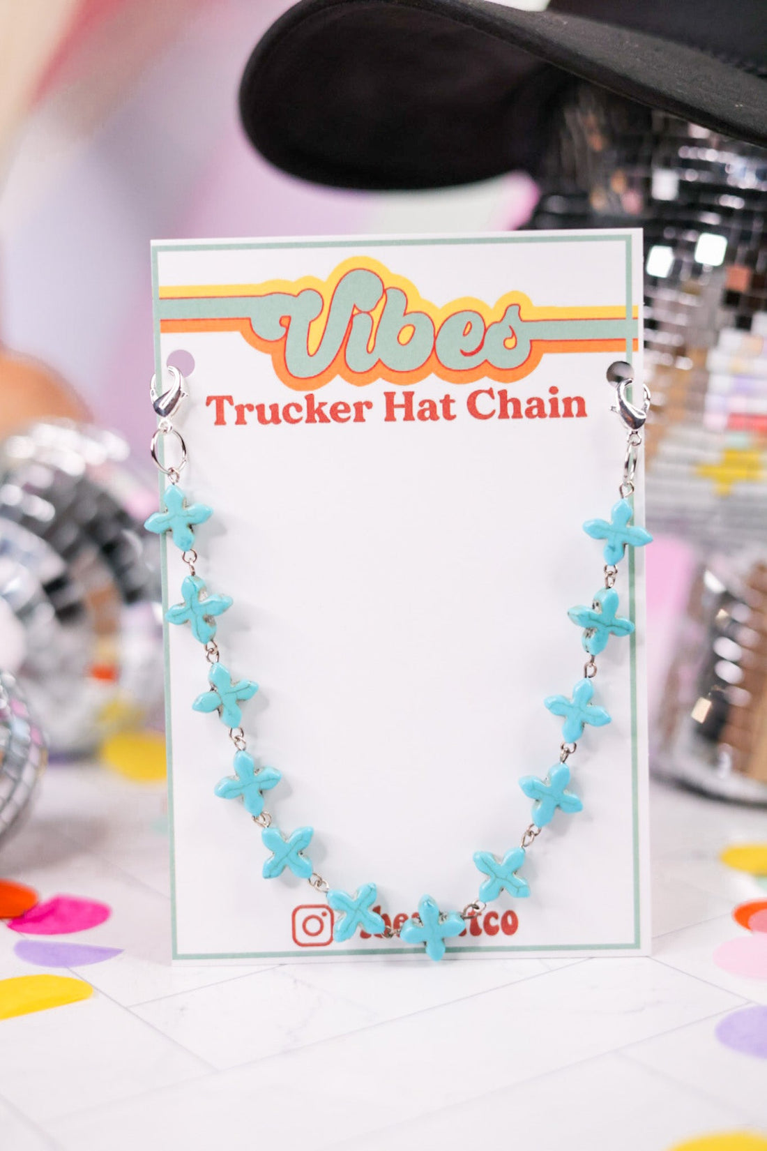 Turquoise Cross Trucker Hat Chain - Whiskey Skies - VIBES HAT COMPANY