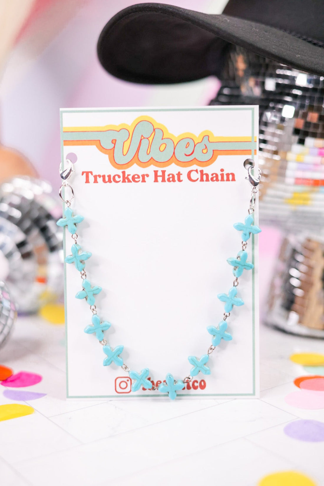 Turquoise Cross Trucker Hat Chain - Whiskey Skies - VIBES HAT COMPANY
