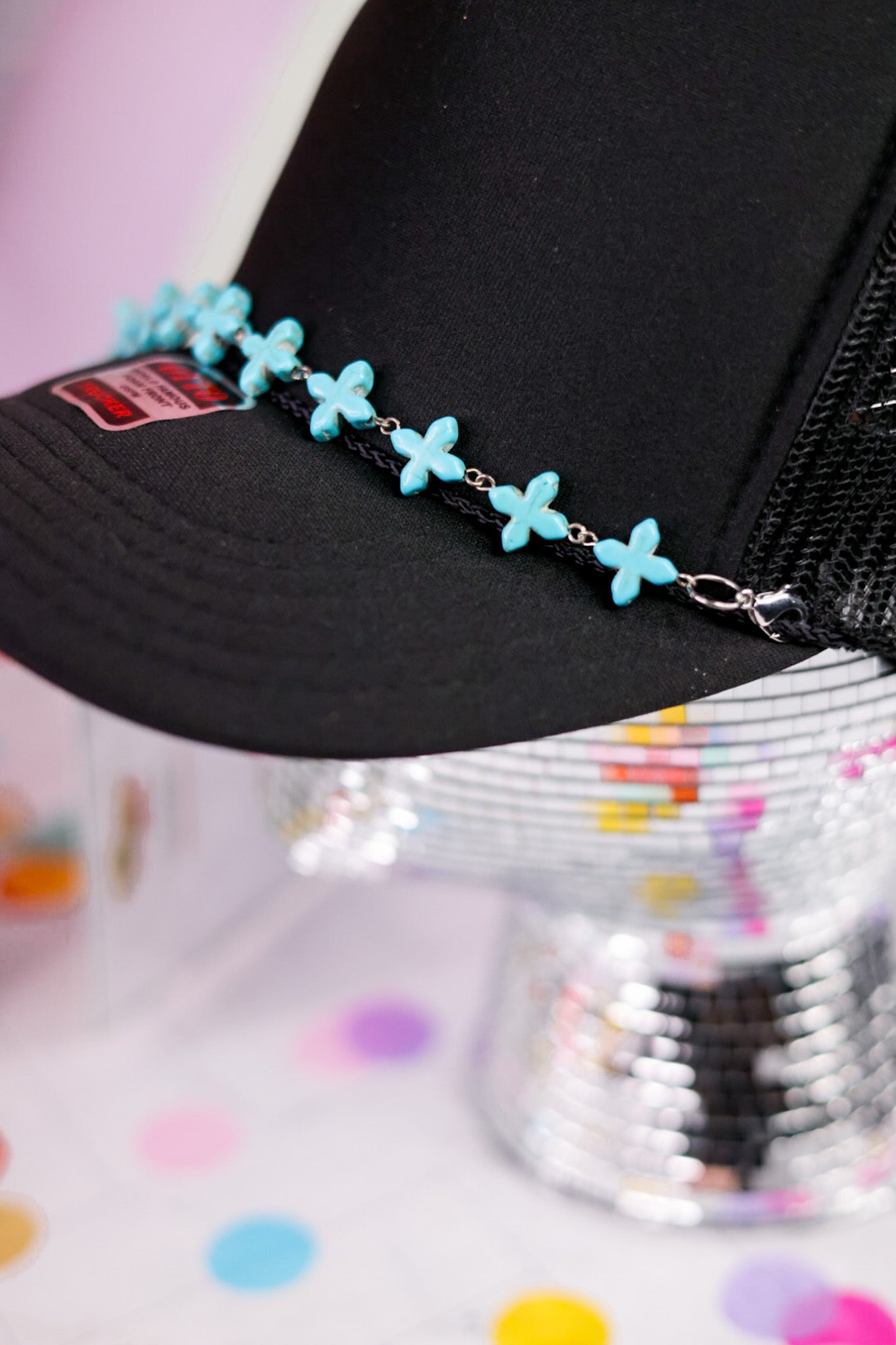 Turquoise Cross Trucker Hat Chain - Whiskey Skies - VIBES HAT COMPANY