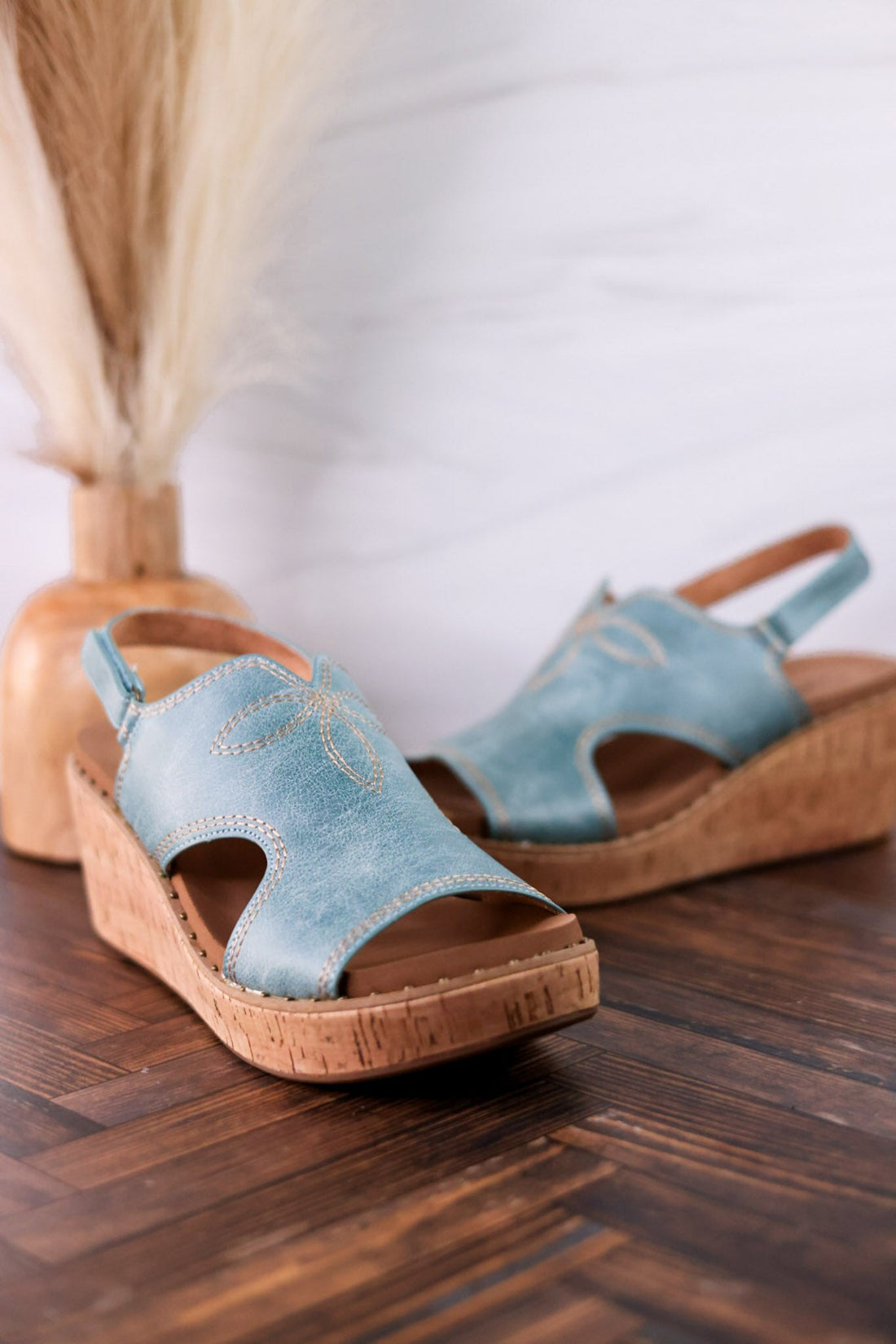 Turquoise Faux Leather Wedges With Stitching - Whiskey Skies - CORKYS FOOTWEAR