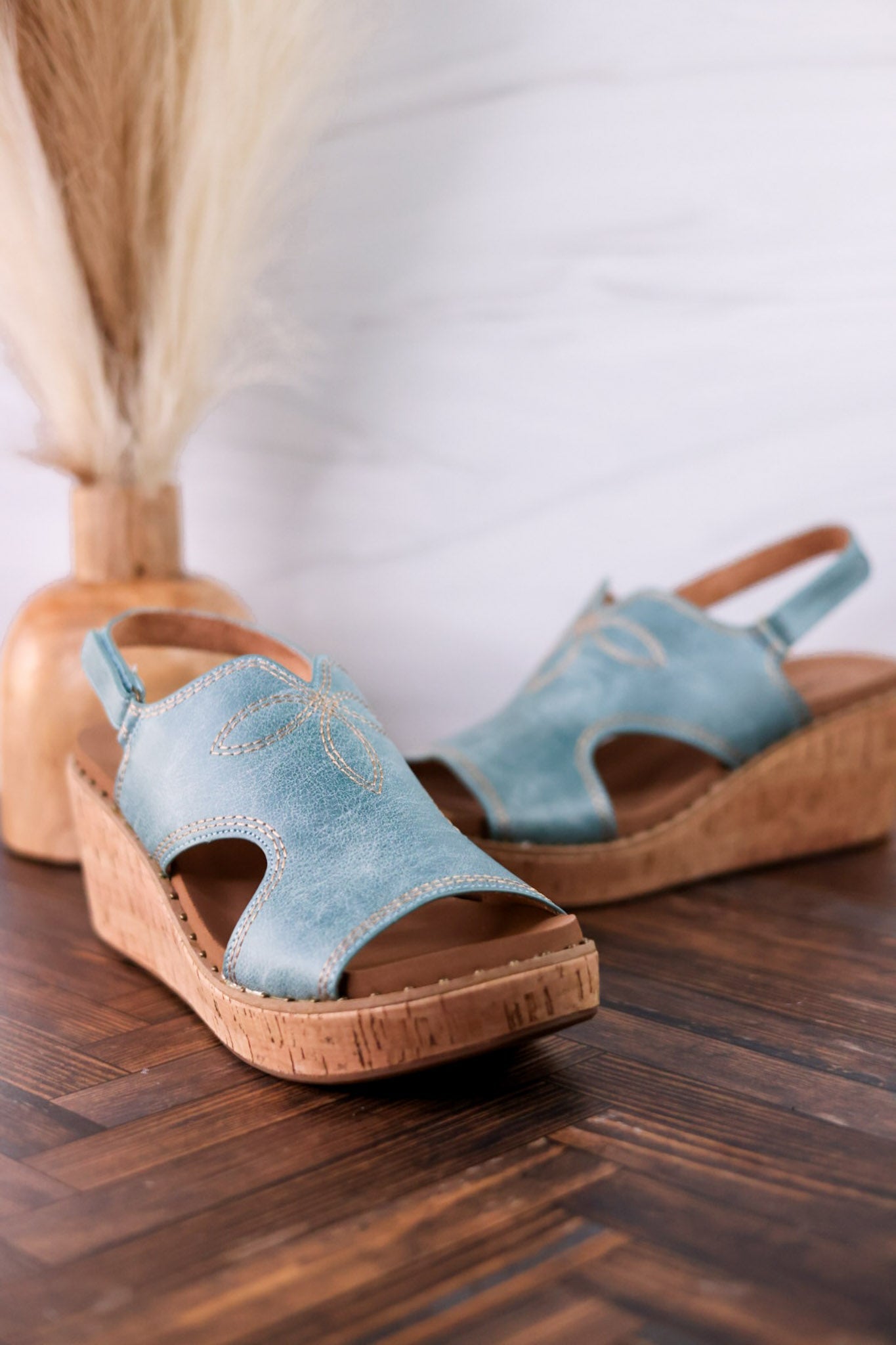 Turquoise Faux Leather Wedges With Stitching - Whiskey Skies - CORKYS FOOTWEAR