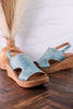 Turquoise Faux Leather Wedges With Stitching - Whiskey Skies - CORKYS FOOTWEAR